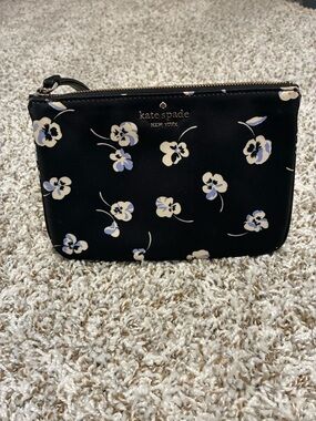 kate spade Black Floral Wristlet with Cream and Light Purple Blooms